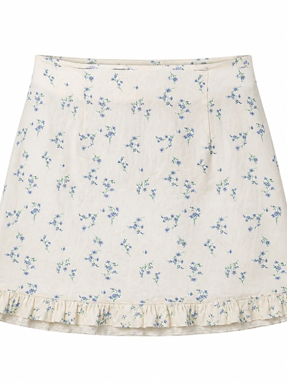 Urban Outfitters Cream Mini Skirt with Blue Floral Print